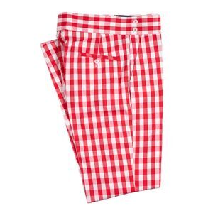 Mens Gurkha Pants Red White Check Plaid Slim Straight High Waist Flat Front 32